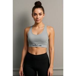 Womens Opulent Icon Sports Bra Top Grey Black Statement Sz LG Urban Activewear